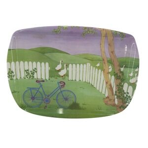 Vintage Made in Italy Plastic Serving Tray - Ducks‎ & Bicycle Farm Scene 11x15